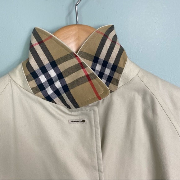 Burberry Womens Car Coat Nova Check Plaid Sz 12‎ R Cream - Picture 10 of 16